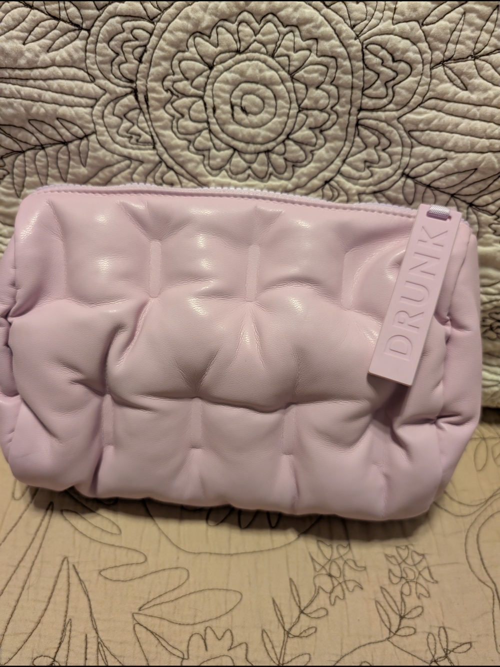 Drunk Elephant Pastel Lavender Quilted Cosmetic Pouch
